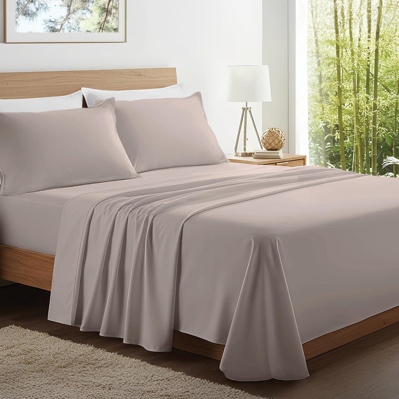 Kickoff Home Kickoff Viscose Bamboo Sheets Queen Size 4-pc 100% Organic Bamboo Viscose Bed Cooling Sheets Queen Size Set Cool Bedding for hot Sleepers Sheet, Flat, Fitted, Pillowcases (Grey Mist, Q) - Image 1